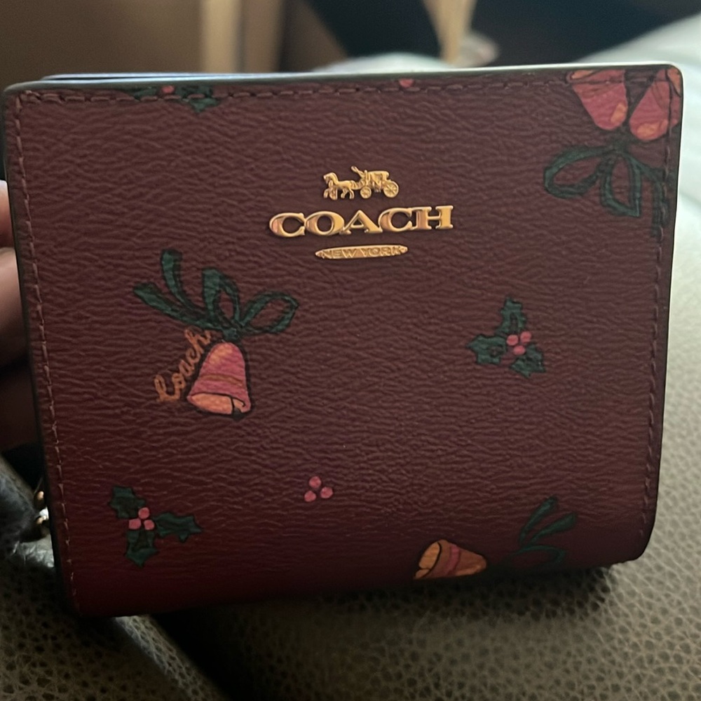 Coach Snap Wallet With Holiday Bells Print